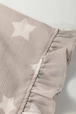 Star Print Crinkle Textured Kimono Ruffle Sleeve Romper - Trendsi - Flyclothing LLC