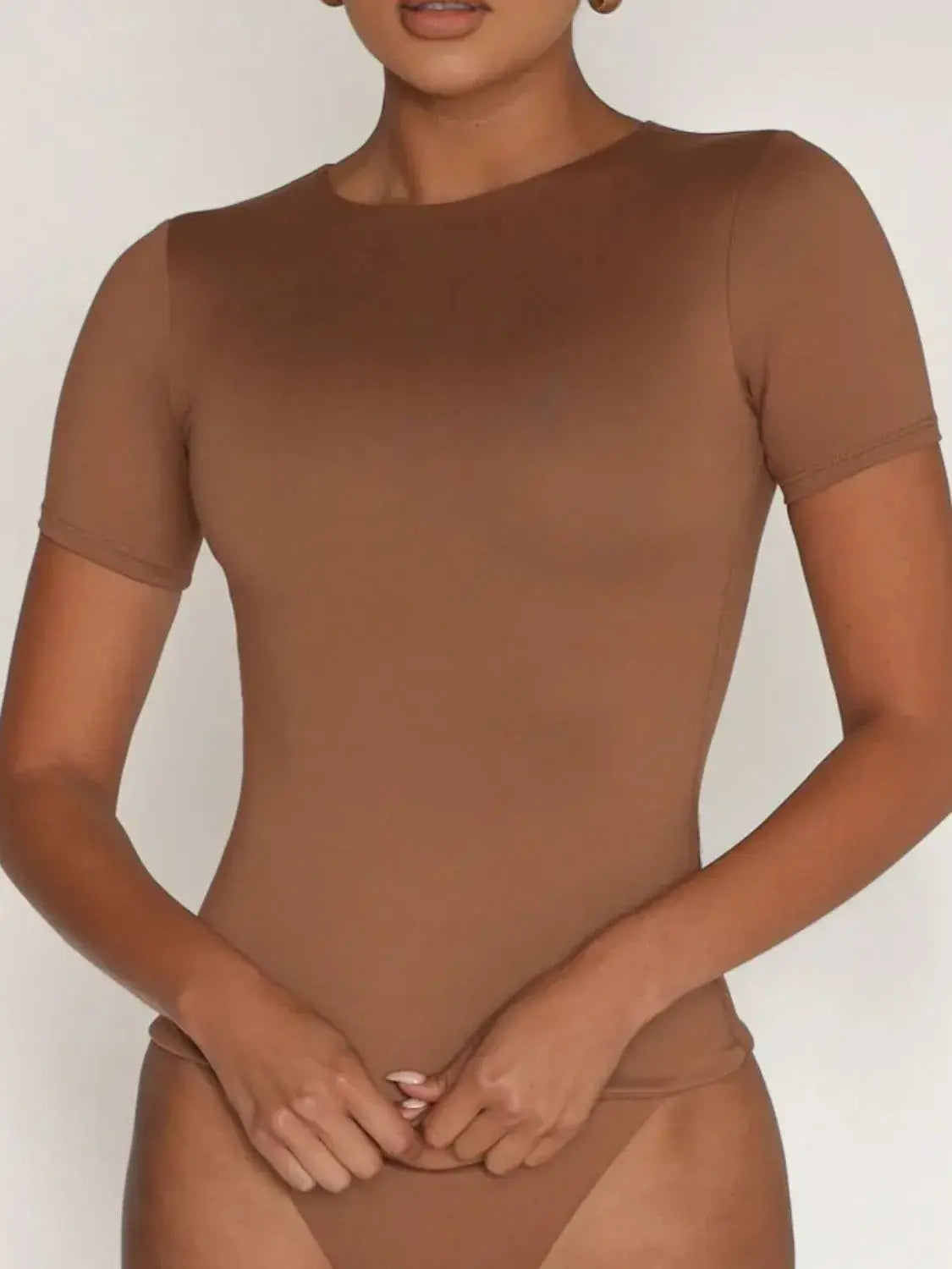 Round Neck Short Sleeve Swim Top - Trendsi - Flyclothing LLC