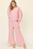 Double Take Full Size Texture Long Sleeve Top and Pants Set - Trendsi - Flyclothing LLC