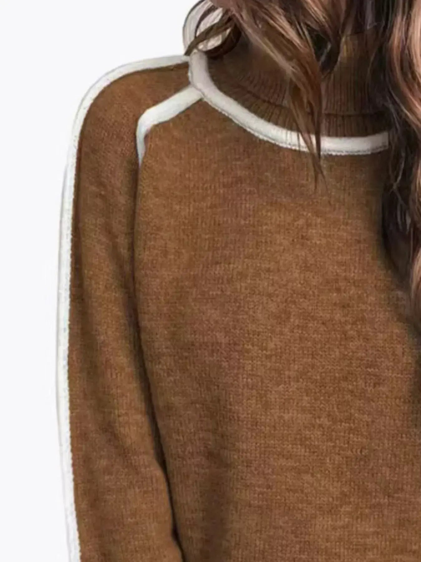 Full Size Turtleneck Contrast Trim Sweater Plus Size - Trendsi - Flyclothing LLC