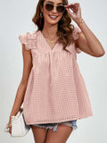 Ruched V-Neck Cap Sleeve Blouse - Trendsi - Flyclothing LLC