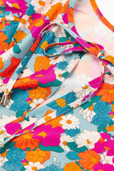 Floral Tie Neck Puff Sleeve Mini Dress - Trendsi - Flyclothing LLC