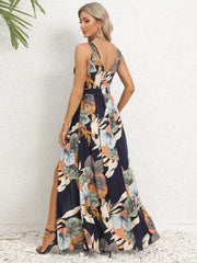 Slit Tied Printed Surplice Dress - Trendsi