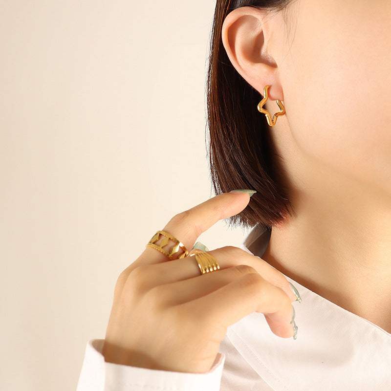 Titanium Steel Geometric Huggie Earrings - Trendsi - Flyclothing LLC