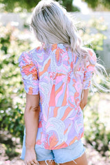Smocked Round Neck Short Sleeve Blouse - Trendsi - Flyclothing LLC