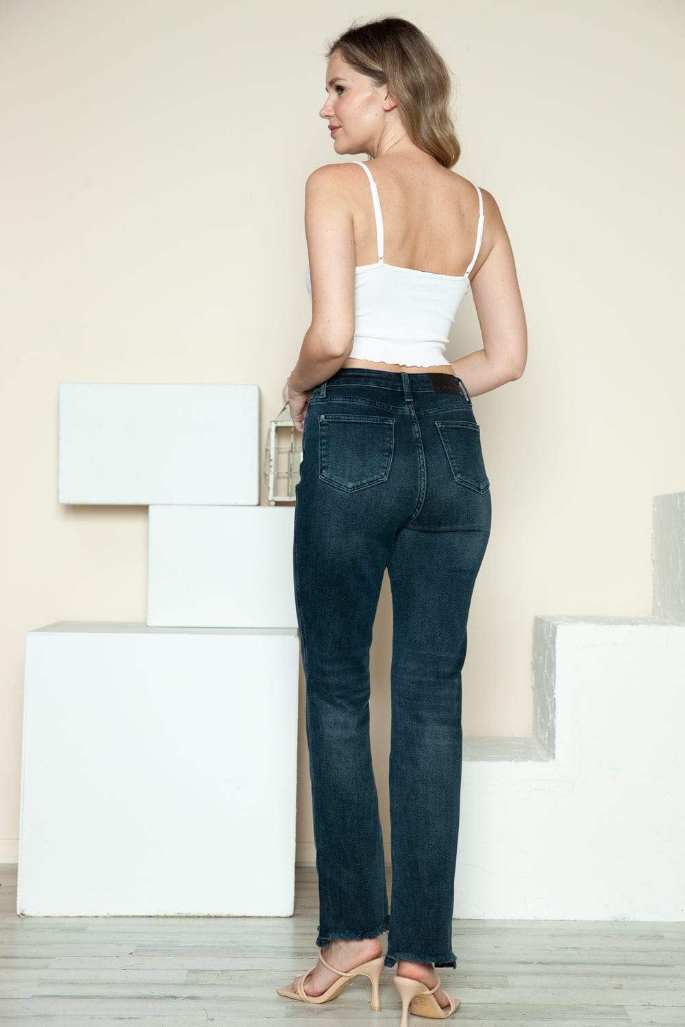 Judy Blue Full Size Button Fly Hem Destroy Straight Jeans - Trendsi - Flyclothing LLC