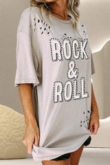 ROCK & ROLL Round Neck Dropped Shoulder T-Shirt - Trendsi - Flyclothing LLC