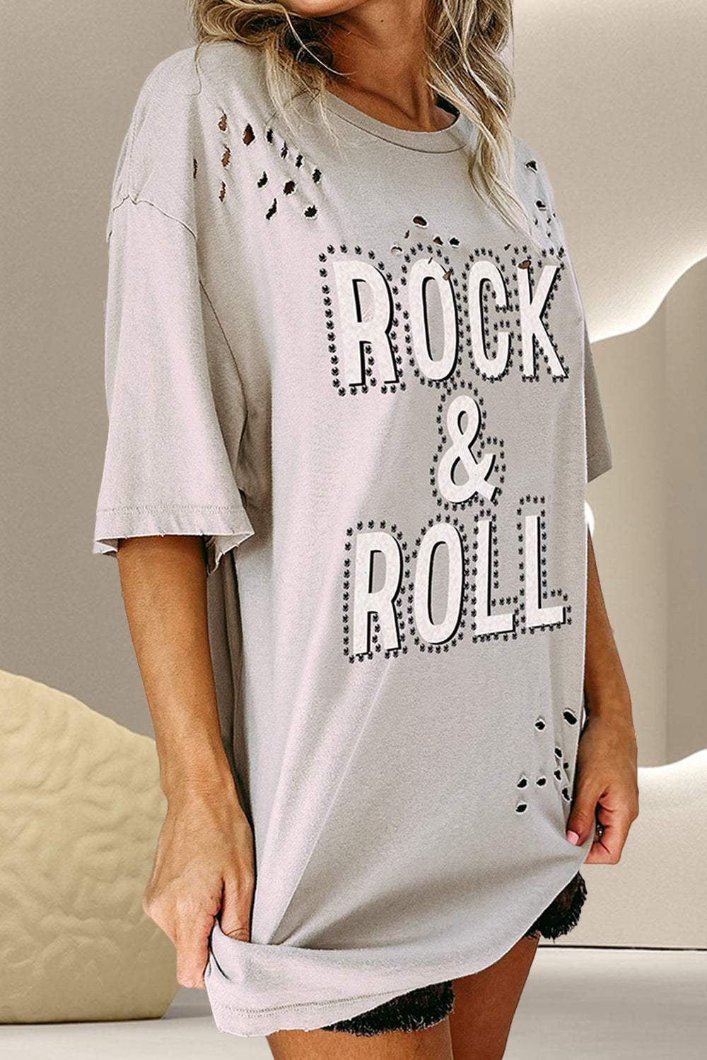 ROCK & ROLL Round Neck Dropped Shoulder T-Shirt - Trendsi - Flyclothing LLC