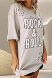 ROCK & ROLL Round Neck Dropped Shoulder T-Shirt - Trendsi - Flyclothing LLC