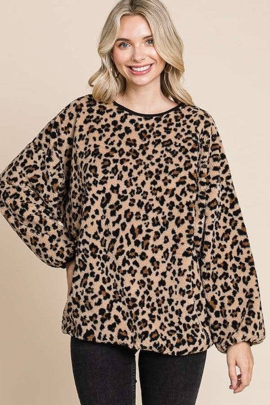 Culture Code Leopard Faux Fur Round Neck Top - Trendsi