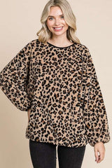 Culture Code Leopard Faux Fur Round Neck Top - Trendsi