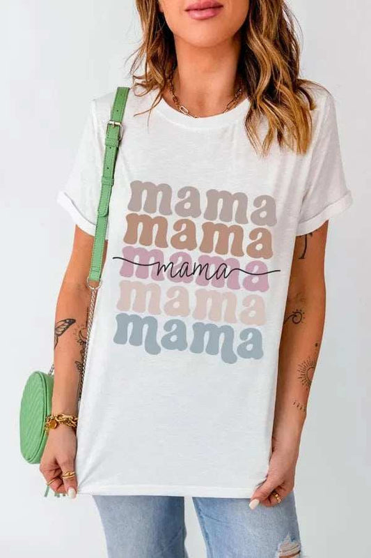 MAMA Letter Crew Neck Tee - Trendsi - Flyclothing LLC