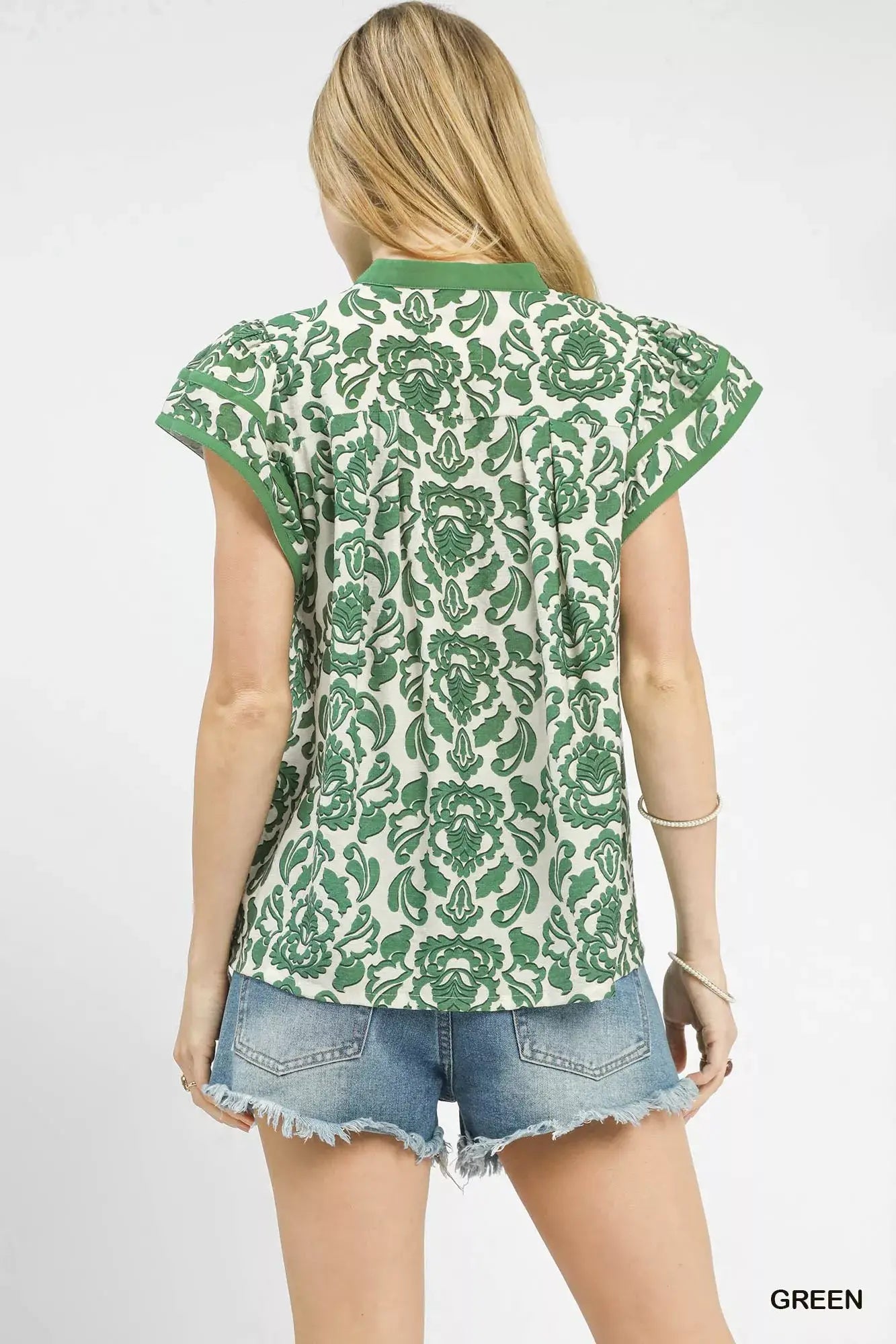 Umgee Abstract Print Short Sleeve Blouse - Trendsi - Flyclothing LLC