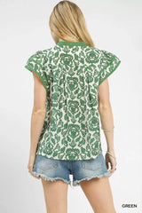 Umgee Abstract Print Short Sleeve Blouse - Trendsi - Flyclothing LLC