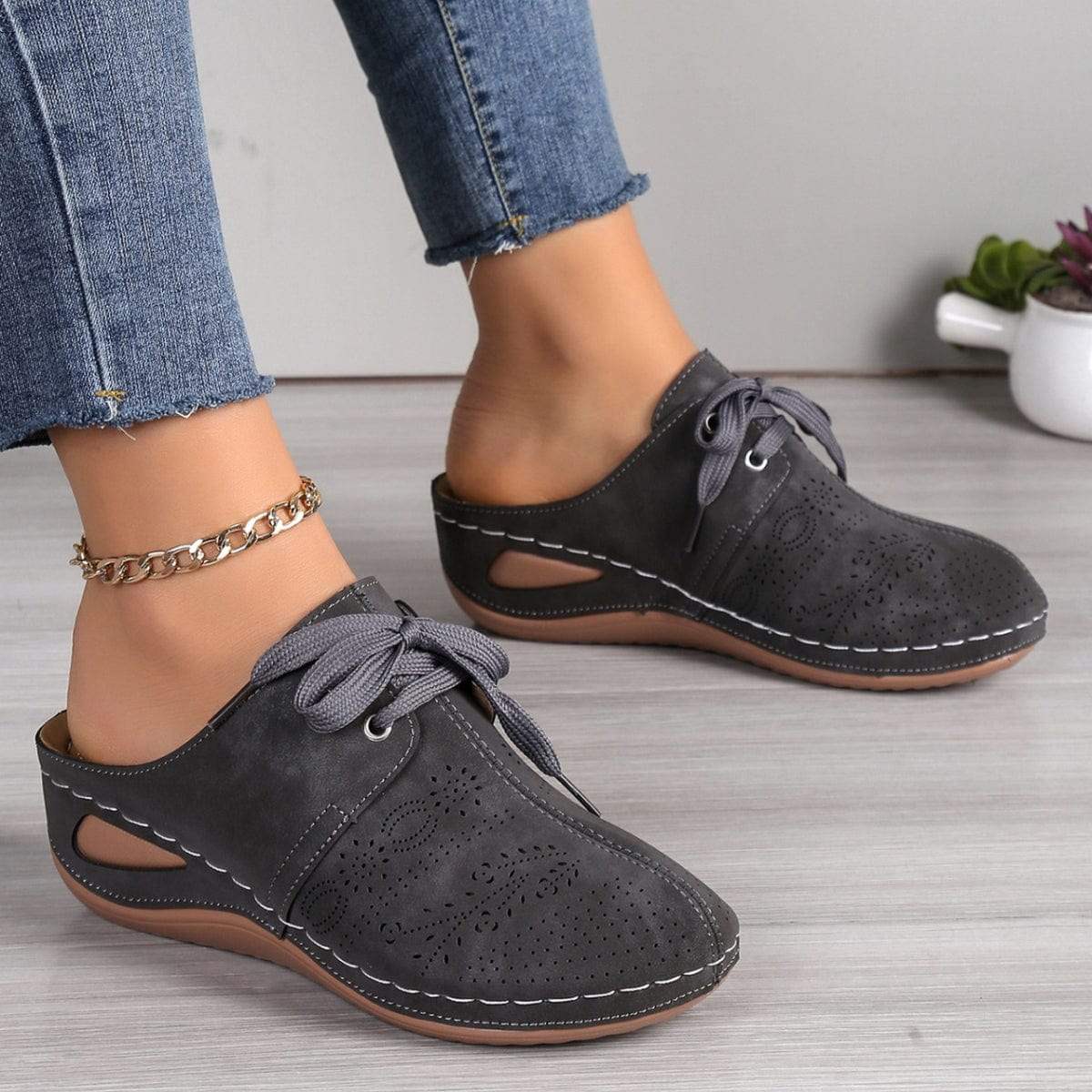 Lace-Up Round Toe Wedge Sandals - Trendsi - Flyclothing LLC