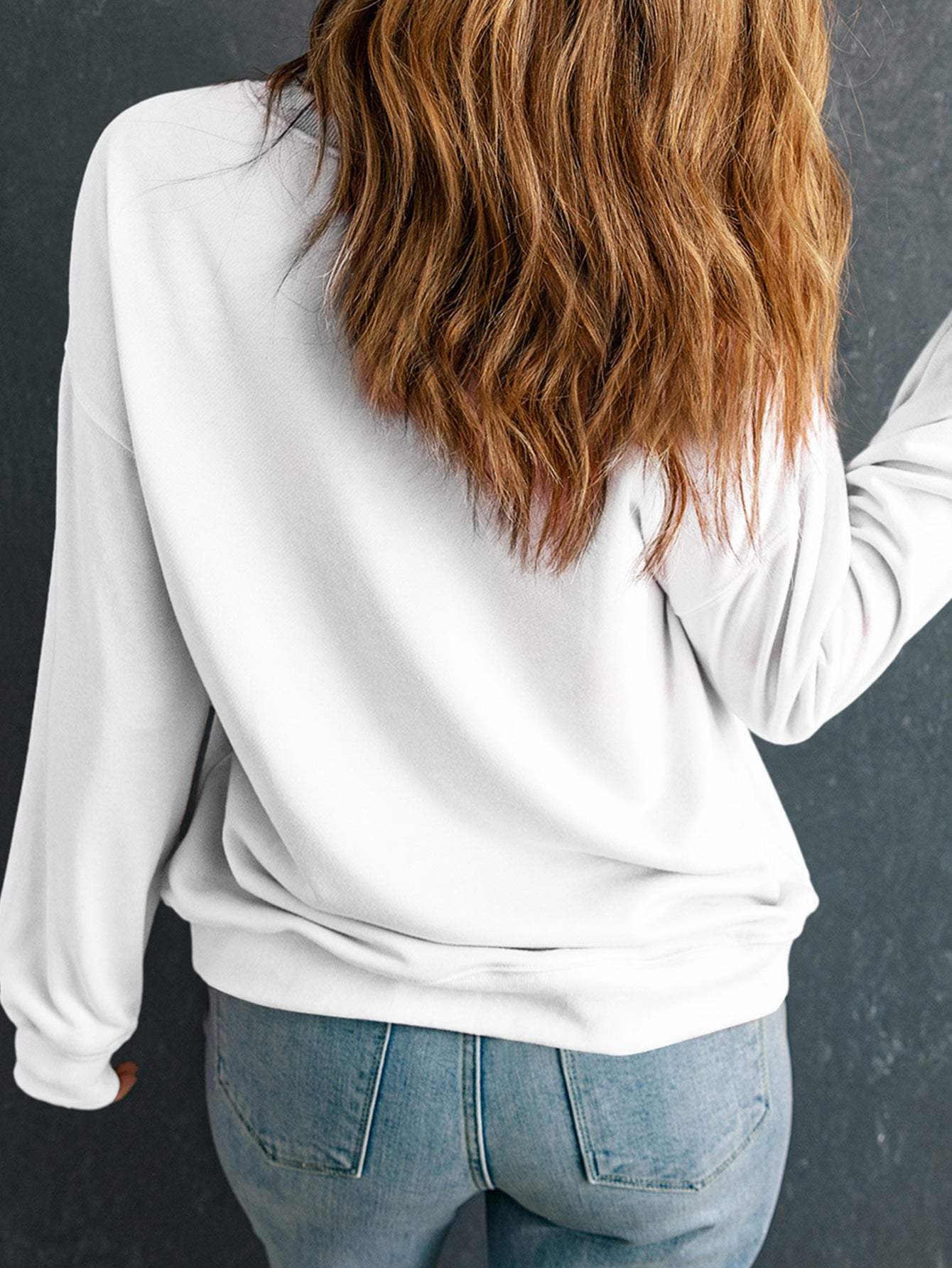 I'M BACK Round Neck Dropped Shoulder Sweatshirt - Trendsi - Flyclothing LLC