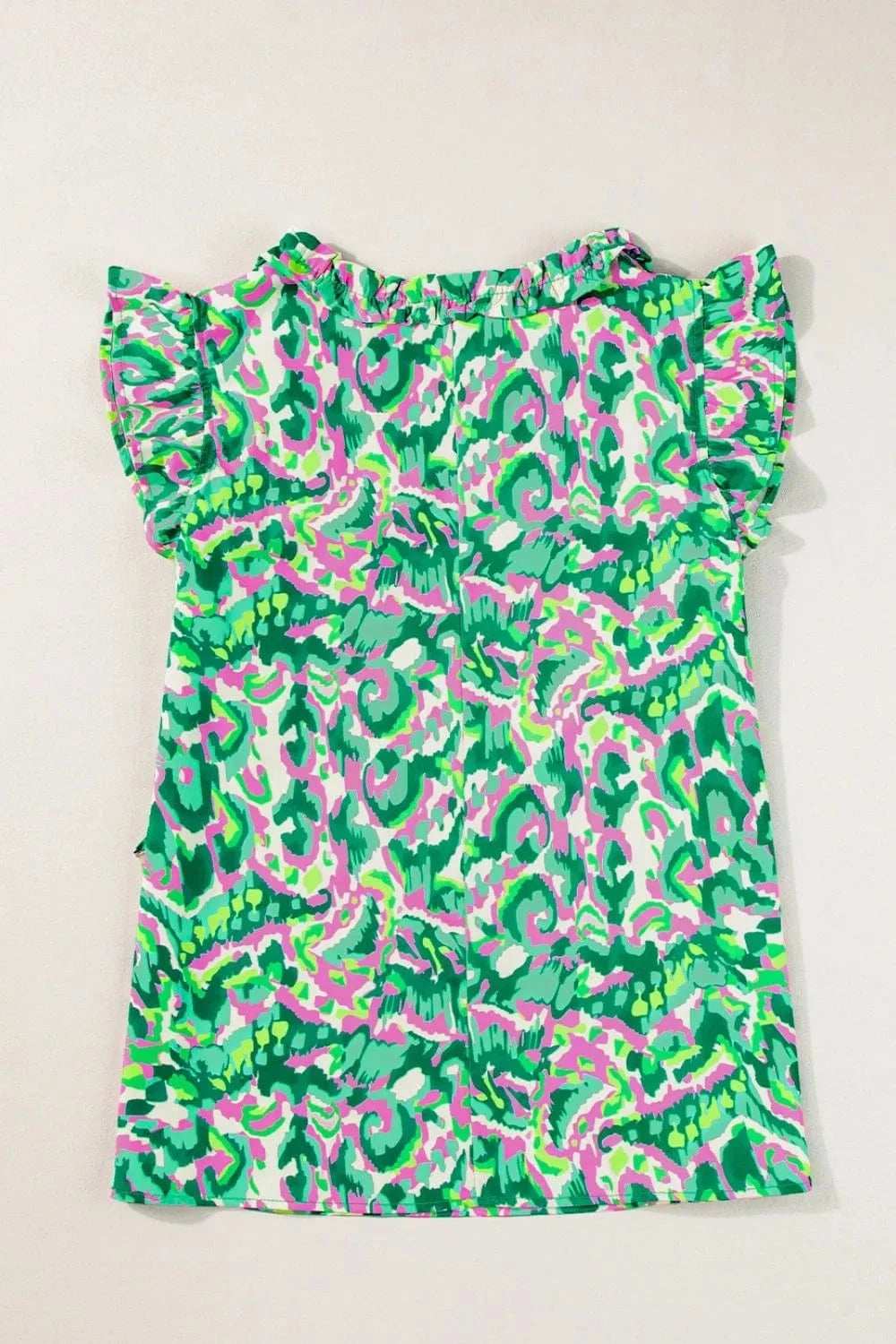 Abstract Print Ruffled Trim Tie Neck Top - Trendsi - Flyclothing LLC