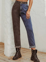 Two Tone Straight Leg Jeans - Trendsi - Flyclothing LLC