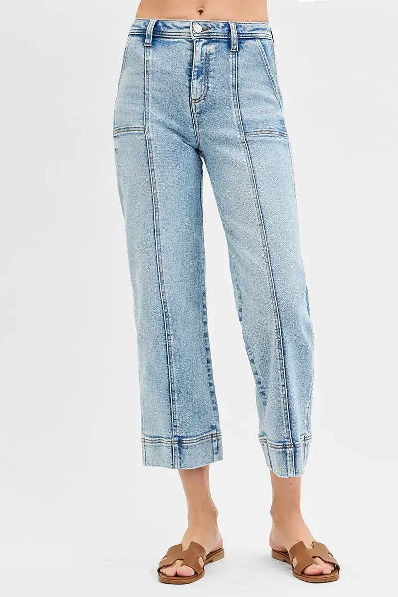 RISEN Full Size High Rise Crop Wide Front Seam Detailed Jeans Plus Size - Trendsi - Flyclothing LLC