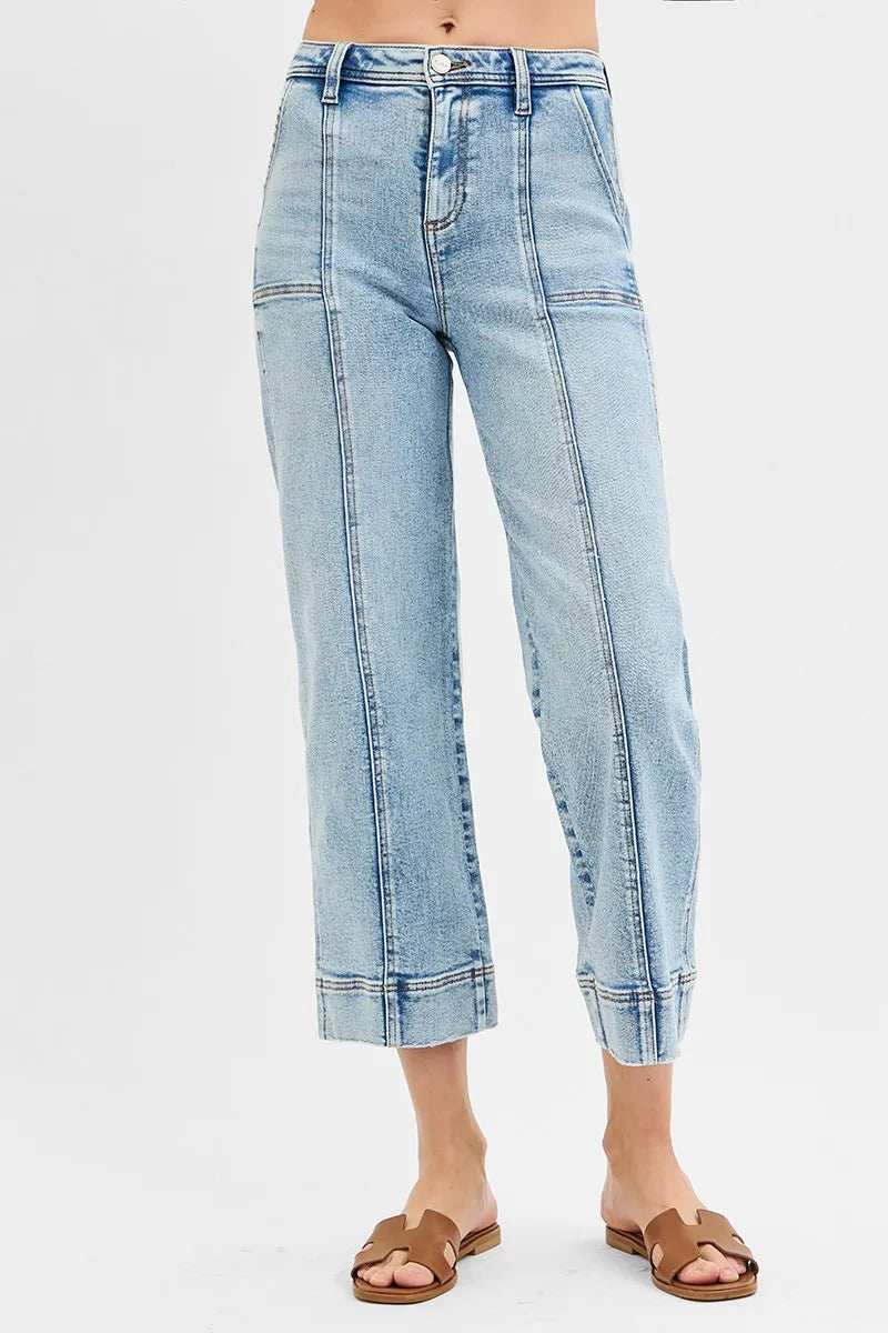 RISEN Full Size High Rise Crop Wide Front Seam Detailed Jeans Plus Size - Trendsi - Flyclothing LLC