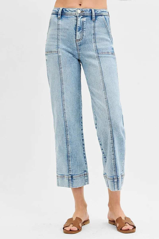 RISEN Full Size High Rise Crop Wide Front Seam Detailed Jeans Plus Size - Trendsi - Flyclothing LLC