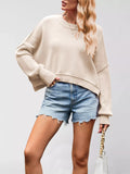 Round Neck Dropped Shoulder Sweater - Trendsi - Flyclothing LLC