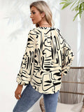 Printed Notched Long Sleeve Blouse - Trendsi - Flyclothing LLC
