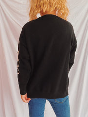 Flower Round Neck Long Sleeve Sweater - Trendsi