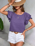 Round Neck Flounce Sleeve Blouse - Trendsi - Flyclothing LLC