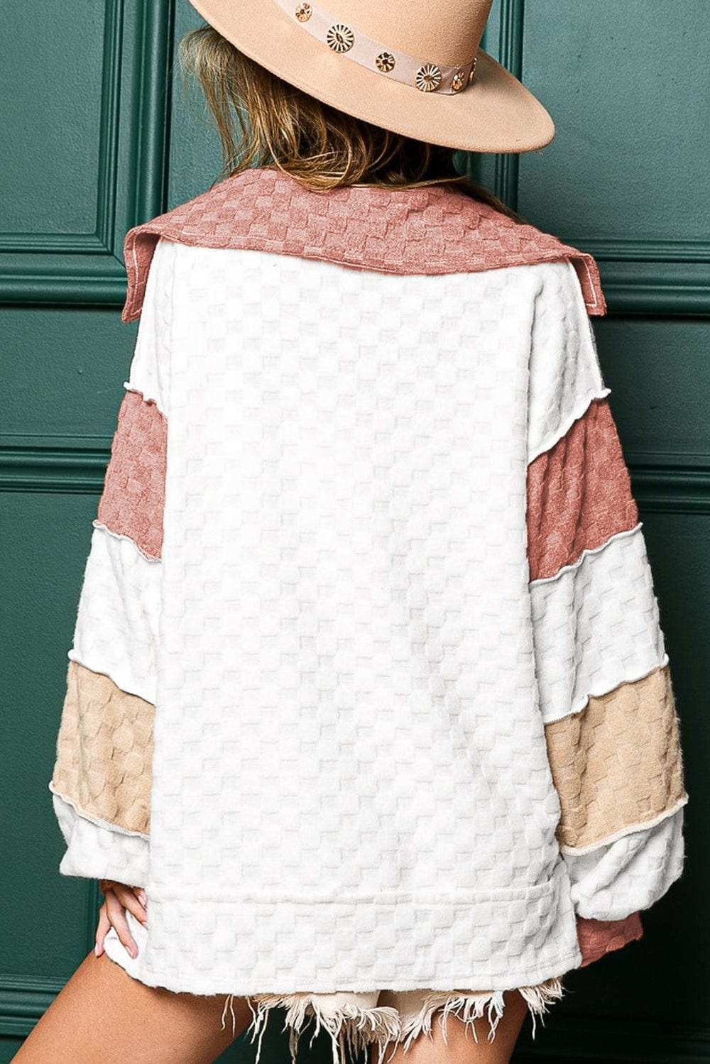 Exposed Seam Side Slit Color Block Long Sleeve Sweatshirt - Trendsi - Flyclothing LLC