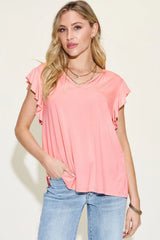 Basic Bae Full Size Bamboo Notched Ruffled Short Sleeve T-Shirt - ShopBasicbae - Flyclothing LLC