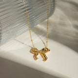 Stainless Steel Bow Pendant Necklace - Trendsi