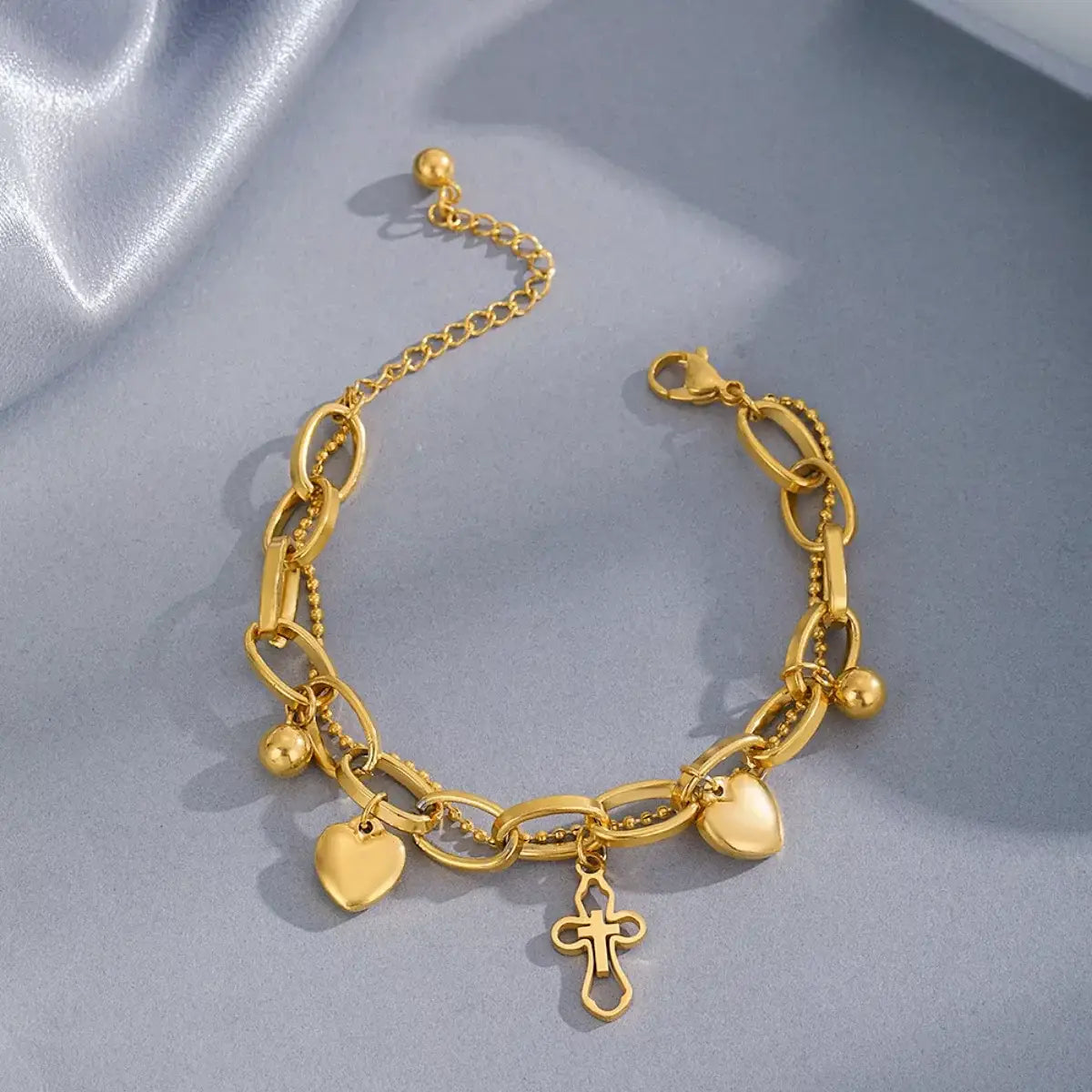 Cross and Heart Charm Bracelet - Trendsi - Flyclothing LLC