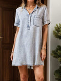 Pocketed Collared Neck Short Sleeve Denim Dress - Trendsi - Flyclothing LLC