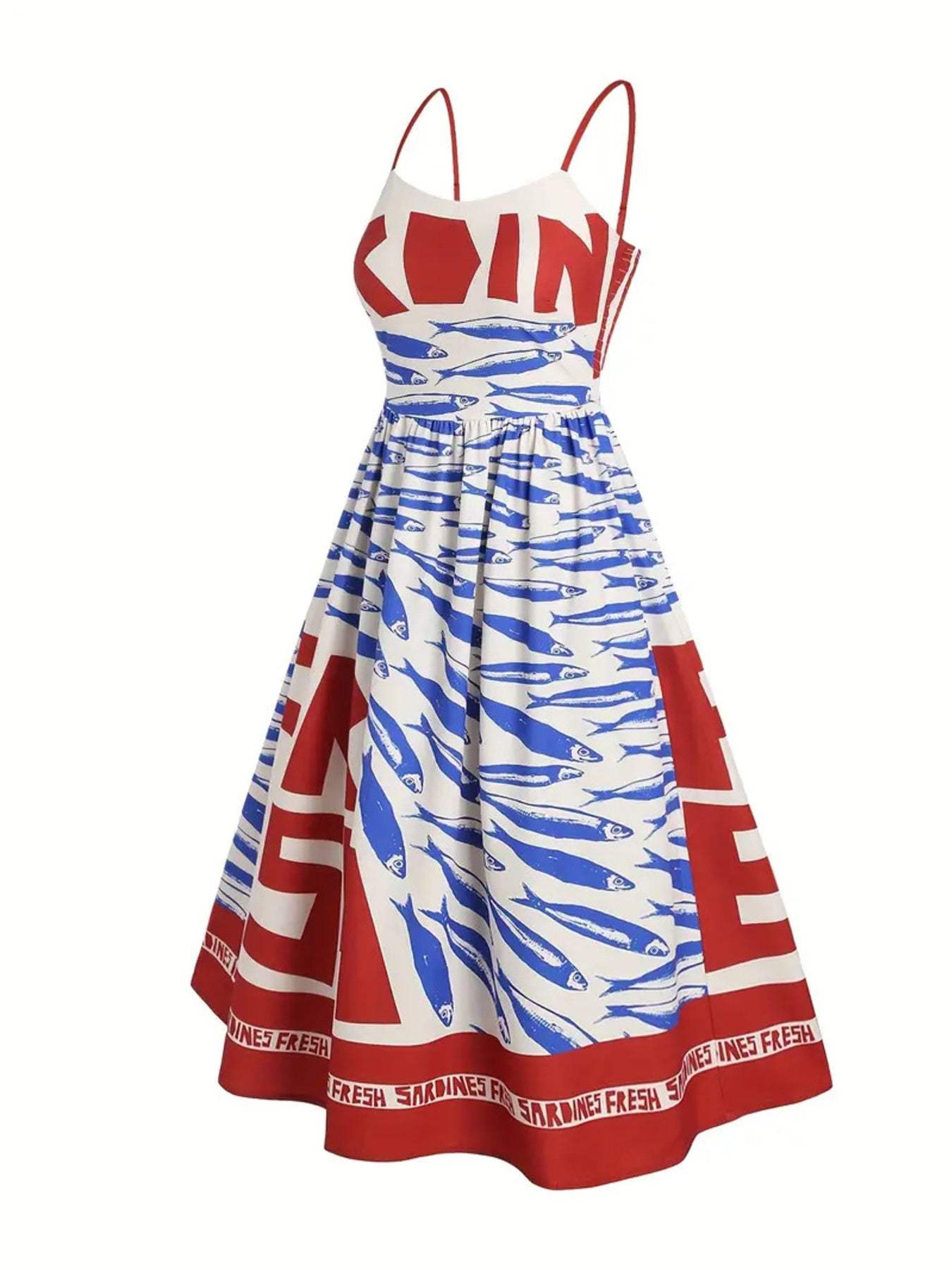 Sardine Print Spaghetti Strap Midi Dress - Trendsi - Flyclothing LLC