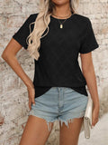 Eyelet Round Neck Short Sleeve Top - Trendsi - Flyclothing LLC