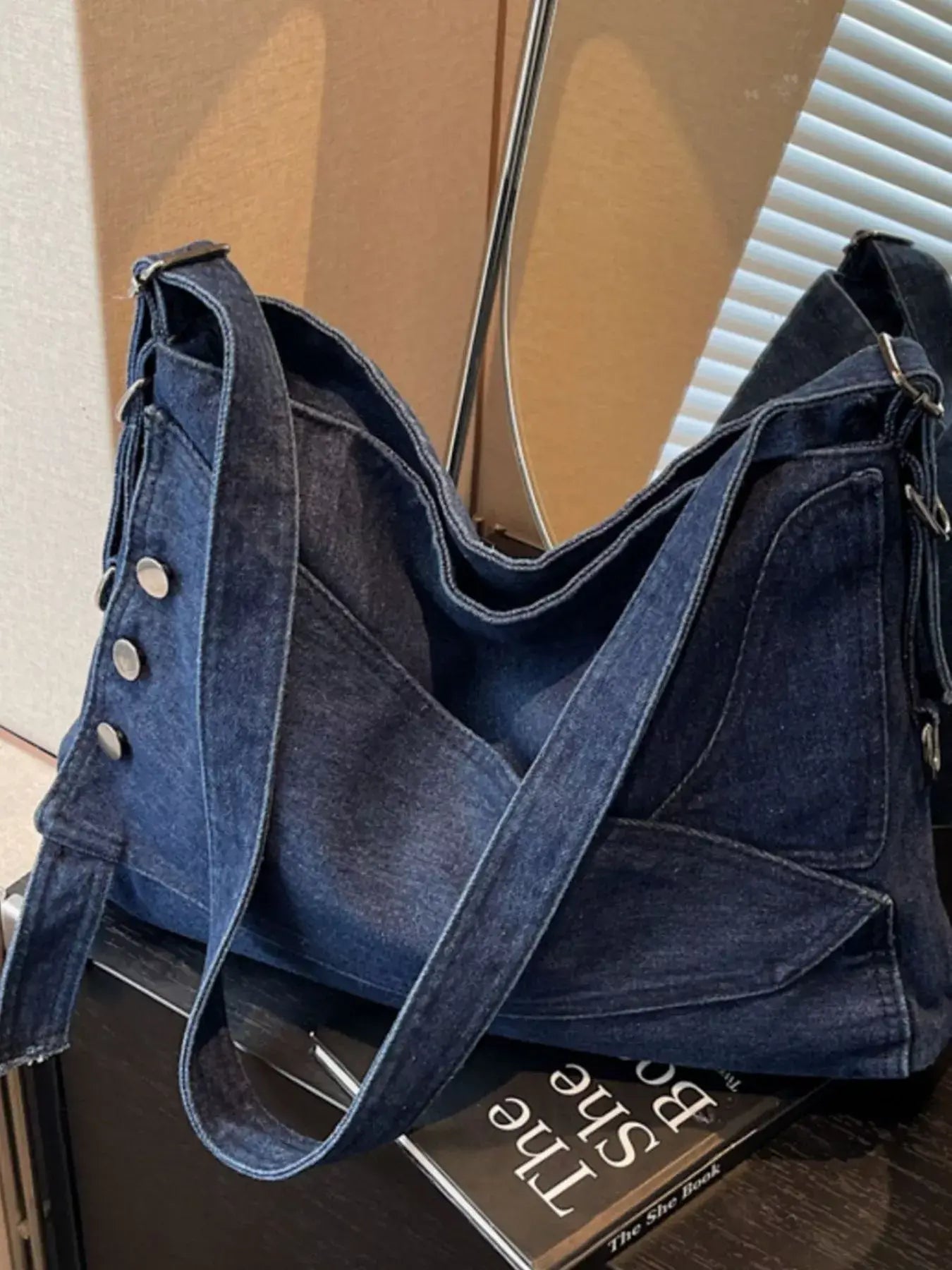 Casual Denim Crossbody Bag with Button Detail - Trendsi - Flyclothing LLC