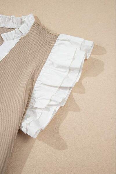 Ruffled Notched Cap Sleeve Top - Trendsi - Flyclothing LLC