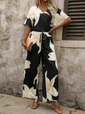 Printed V-Neck Top and Wide Leg Pants Set - Trendsi - Flyclothing LLC