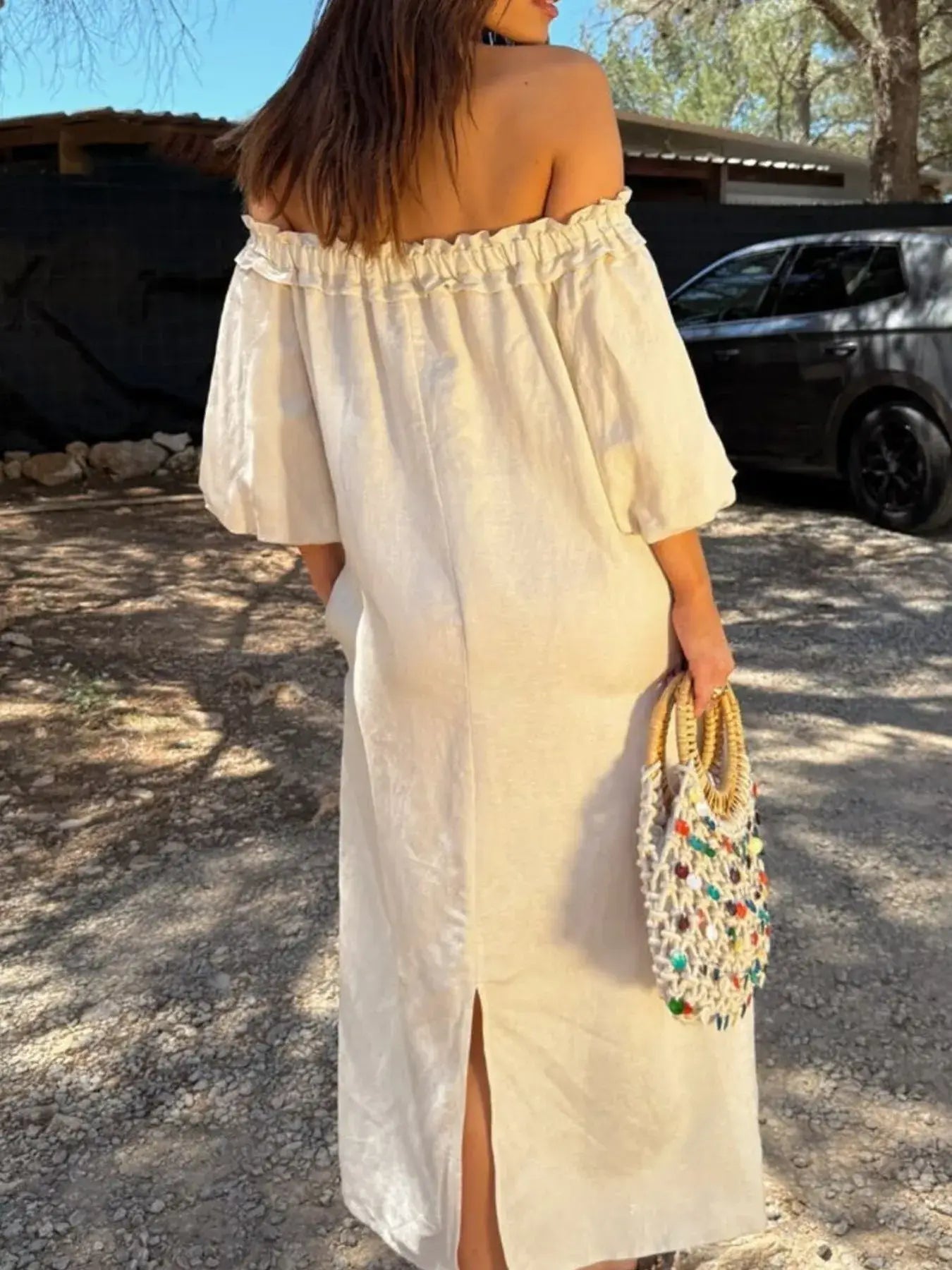 Frill Printed Off-Shoulder Dress - Trendsi - Flyclothing LLC