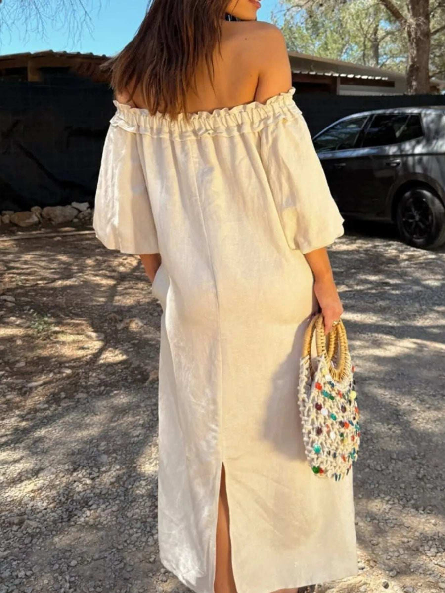 Frill Printed Off-Shoulder Dress - Trendsi - Flyclothing LLC