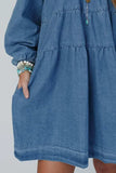Tied Square Neck Long Sleeve Denim Dress with Pockets - Trendsi - Flyclothing LLC