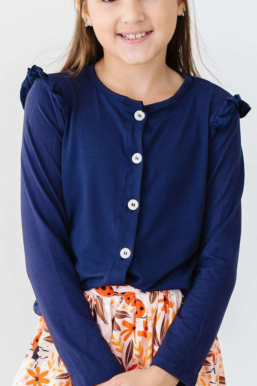 Navy Ruffle Cardigan - Mila & Rose ® - Flyclothing LLC