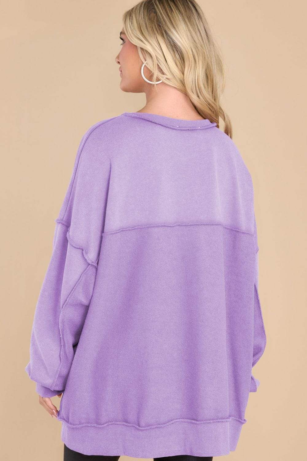 Exposed Seam Long Sleeve Sweatshirt - Trendsi - Flyclothing LLC