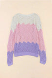 Color Block Hollow Boat Neck Sweater - Trendsi - Flyclothing LLC