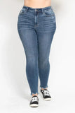 Judy Blue Plus Size High Waist Skinny with Destroy & Shark Bit Hem - Trendsi