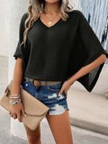 V-Neck Batwing Sleeve Knit Top - Trendsi - Flyclothing LLC
