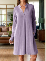 Notched Long Sleeve Mini Dress with Pockets - Trendsi - Flyclothing LLC