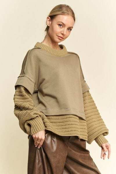 Davi & Dani Faux Layered Round Neck Sweater - Trendsi - Flyclothing LLC