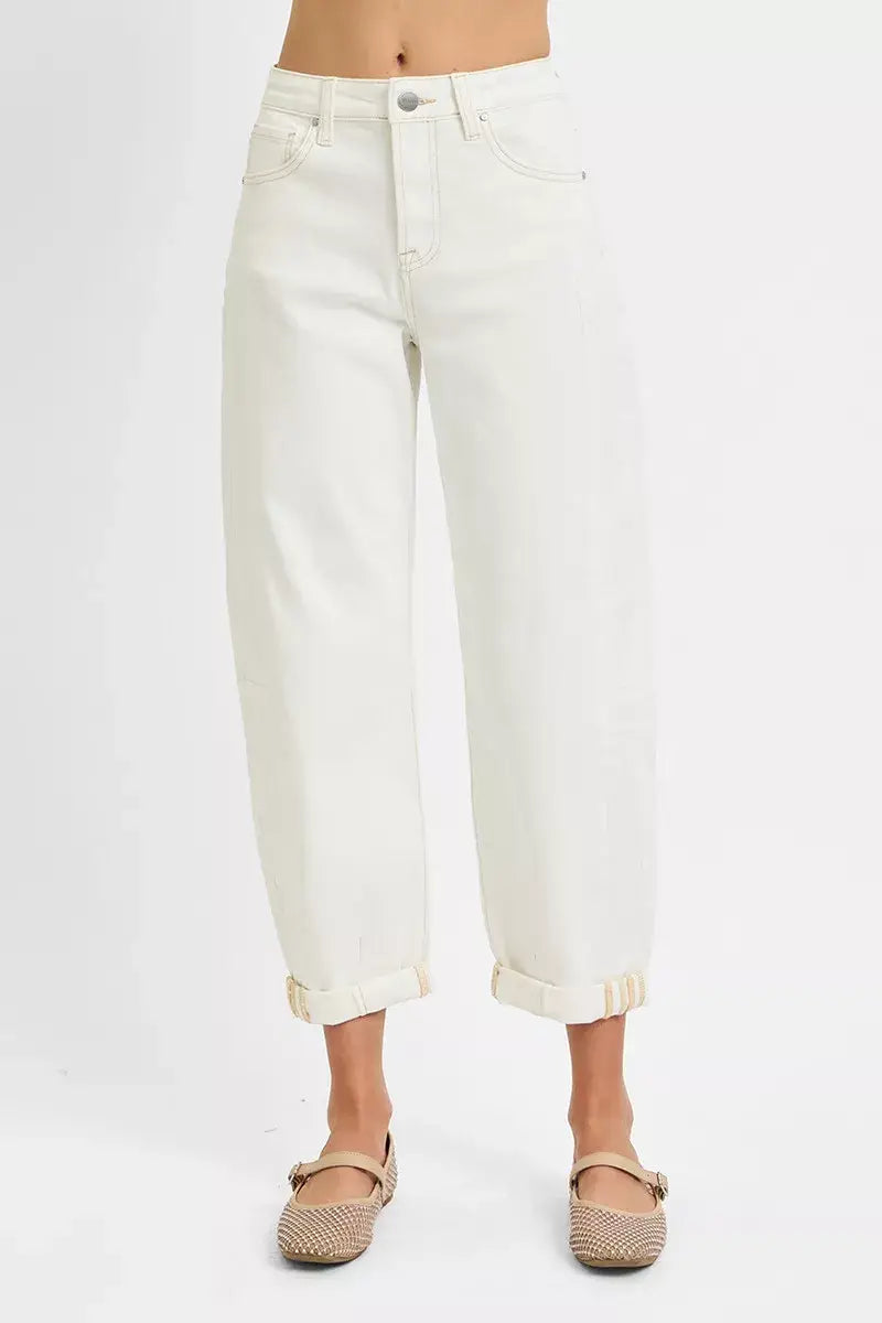 RISEN Full Size High Rise Barrel Cropped Jeans Plus Size - Trendsi - Flyclothing LLC